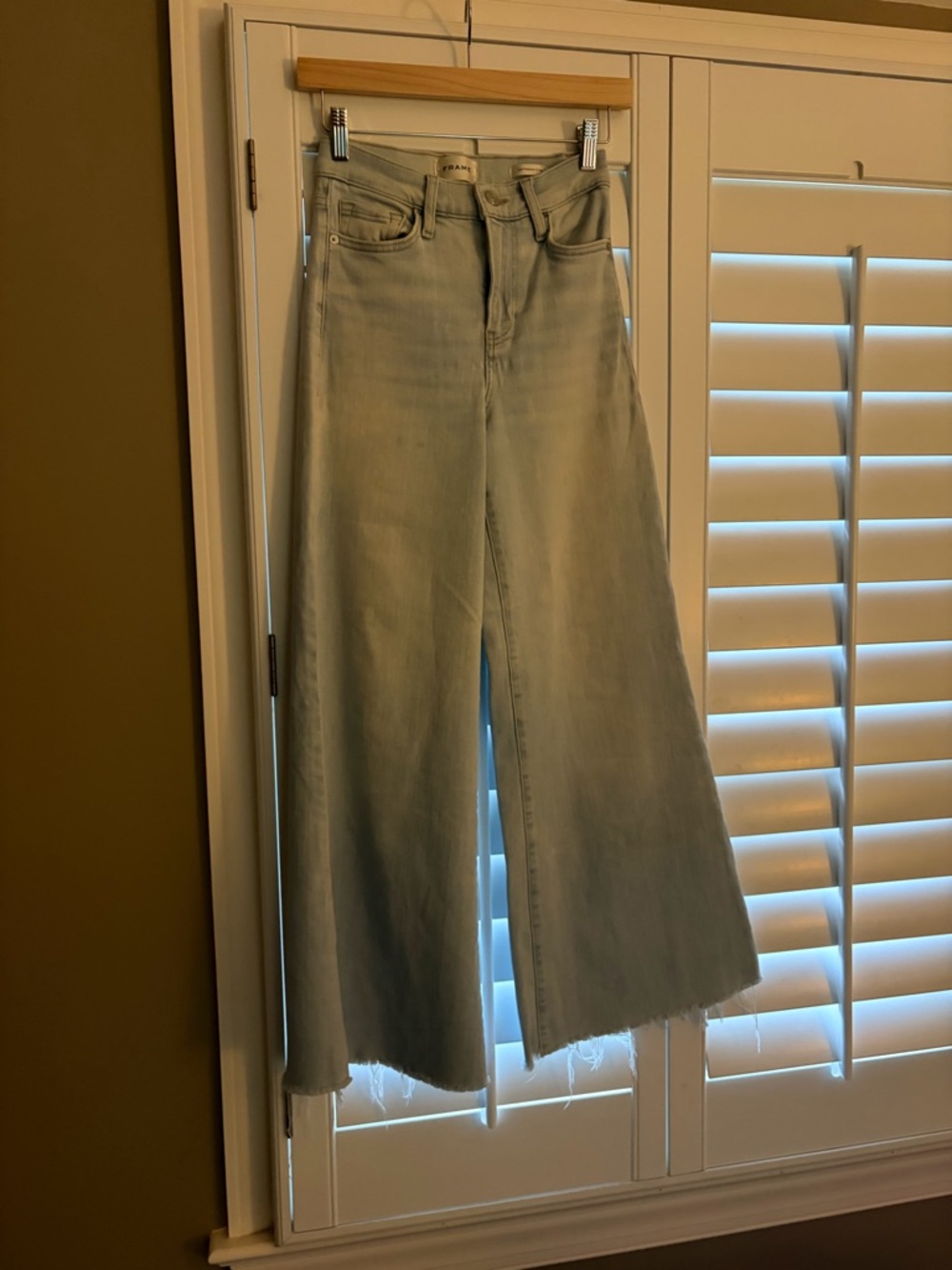 Frame Denim Light Blue Wide Leg Jeans with Raw Hem
